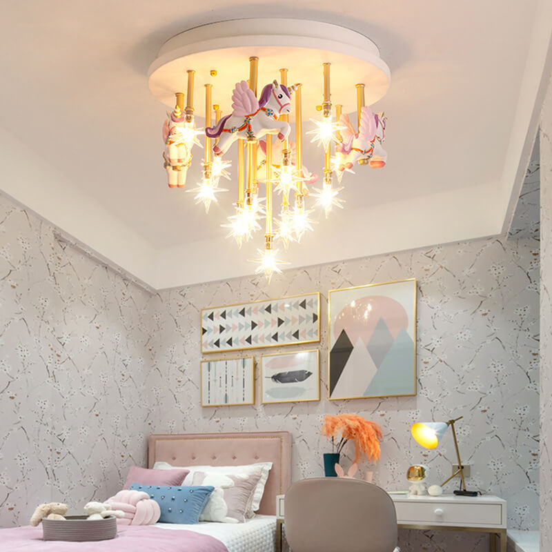 Lumendat Modern Children's Pegasus Hardware Resin Glass 13-Light Flush Mount Ceiling Light Lumendat