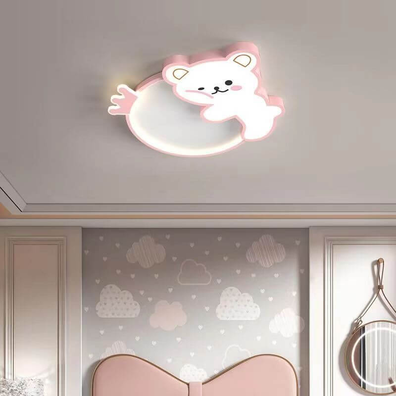 Lumendat Modern Cute Children's Bear Iron Acrylic Eye Protection LED Flush Mount Ceiling Light Lumendat