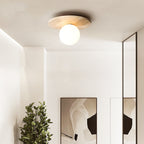 Modern Minimalist Cylinder Oval Dish Yellow Travertine 1-light Semi-flush Mount Ceiling Light for Living Room