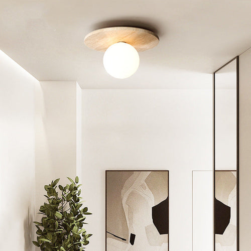Modern Minimalist Cylinder Oval Dish Yellow Travertine 1-light Semi-flush Mount Ceiling Light for Living Room