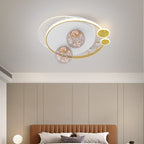 Contemporary Creative Kids Round Orb Moon Iron Acrylic LED Semi-Flush Mount Ceiling Light For Bedroom