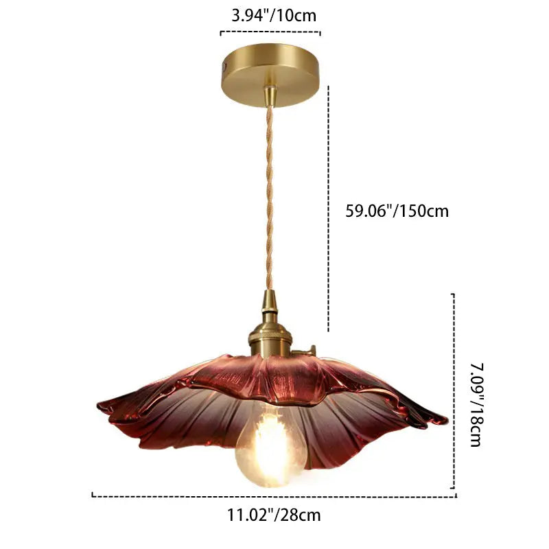 Traditional Vintage Lotus Leaf Glass Brass 1-light Pendant Light for Living Room BulbSquare