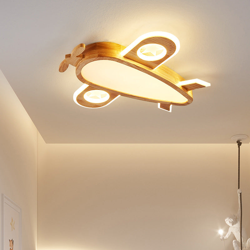 Lumendat Contemporary Creative Woodgrain Cartoon Animal Bee Aircraft Acrylic LED Kids Flush Mount Ceiling Light For Living Room Lumendat