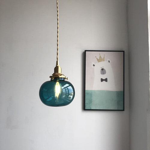 Traditional Japanese Oval Brass Glass 1-light Pendant Light for Bedroom