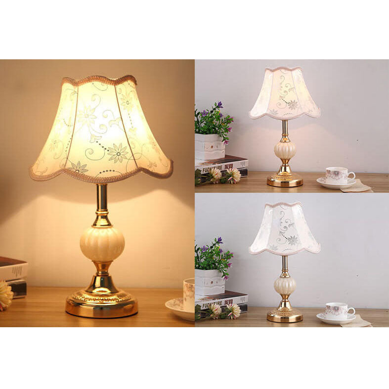 Nordic Vintage Floral Glass Fabric 1-Light Table Lamp Lumendat