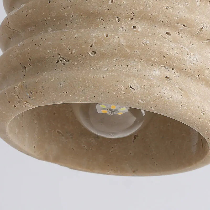 Japanese Wabi-sabi Yellow Travertine Cylinder Lampshade Wood 1-light Pendant Light Lumendat