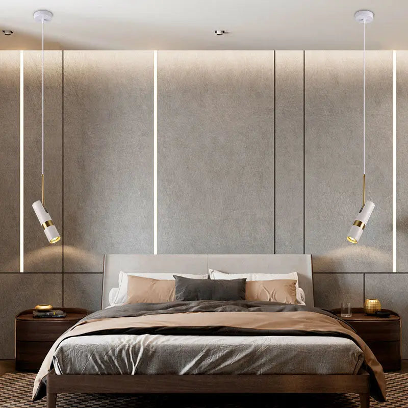 Contemporary Nordic Simplicity Metal Long Barrel 1-light Pendant Light for Bedroom BulbSquare
