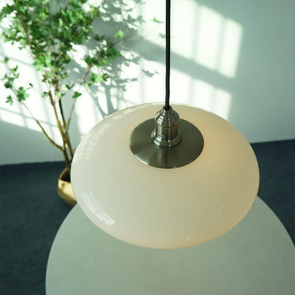 French Modern Cream Oval Glass Metal 1-light Pendant Light