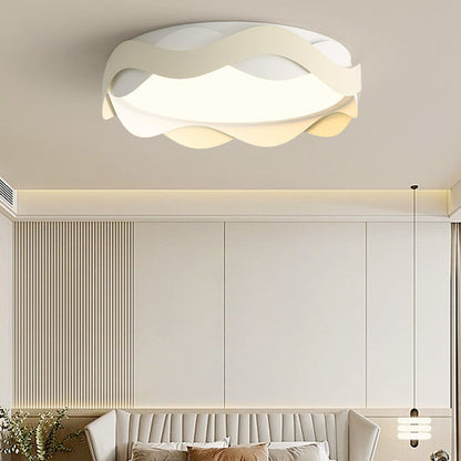 Contemporary Creative Cream Waves Round Acrylic Iron LED Flush Mount Ceiling Light for Living Room