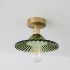 Japanese Vintage Glass Brass Lotus 1-Light Semi-Flush Mount Ceiling Light Lumendat