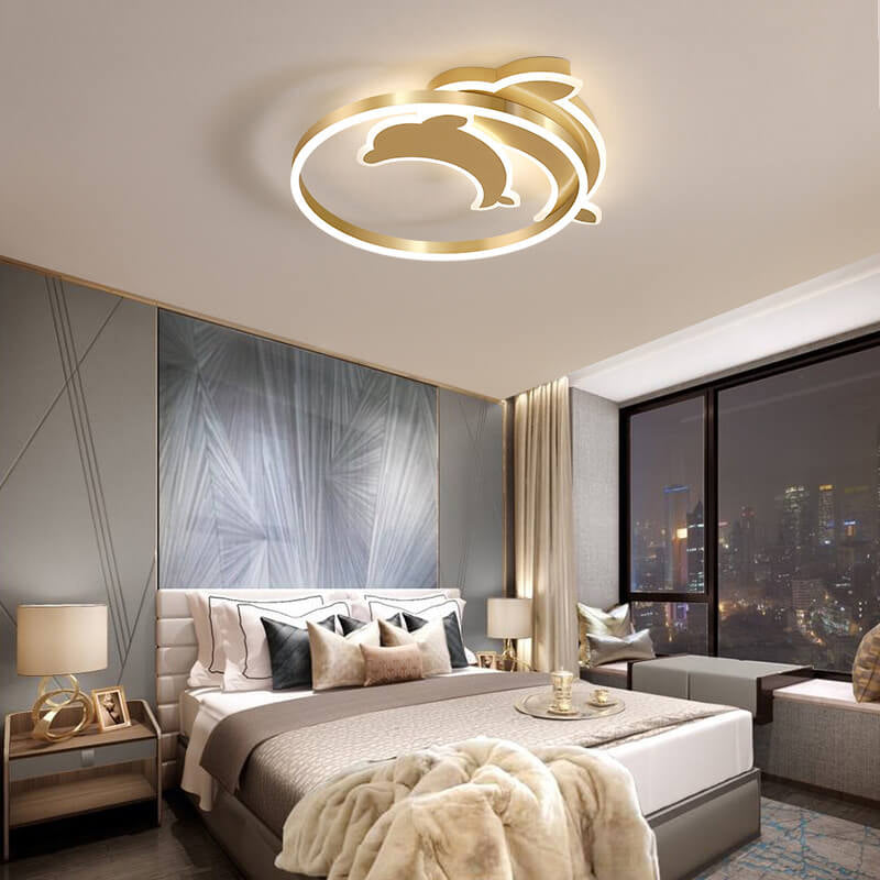 Lumendat Modern Creative Golden Dolphin Iron LED Flush Mount Ceiling Light Lumendat