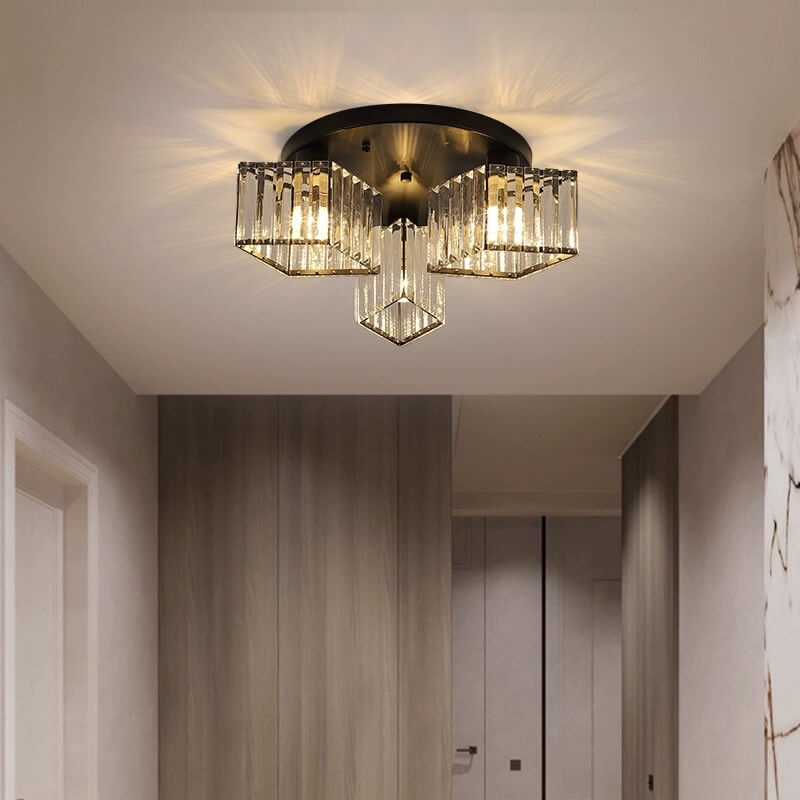 Modern Luxury Diamond Shaped Iron Crystal 3/4/5/6 Light Semi-Flush Mount Ceiling Light Lumendat