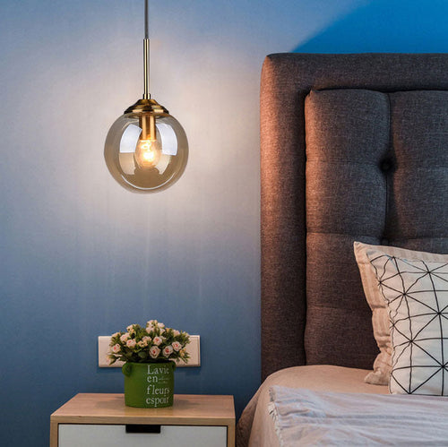 Contemporary Nordic Copper Spherical Glass Shade 1/3/5-light Island Light Chandelier for Dining Room