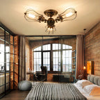 Contemporary Industrial Iron Cage Grill 3/4 Light Semi-Flush Mount Ceiling Light For Living Room