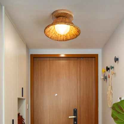 Traditional Vintage Lotus Leaf Resin Fiber Glass 1-Light Semi-Flush Mount Ceiling Light For Bedroom