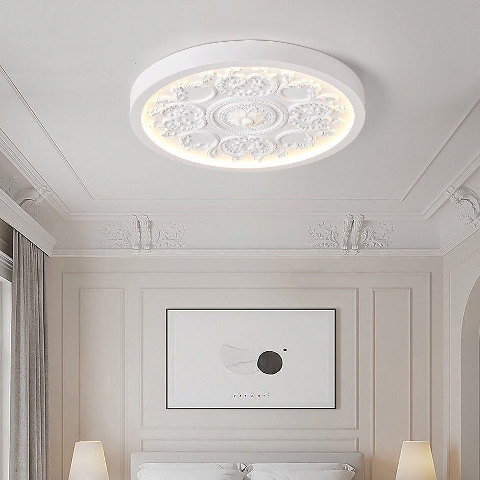 Modern Minimalist Carved Iron Resin Acrylic LED Flush Mount Ceiling Light for Bedroom