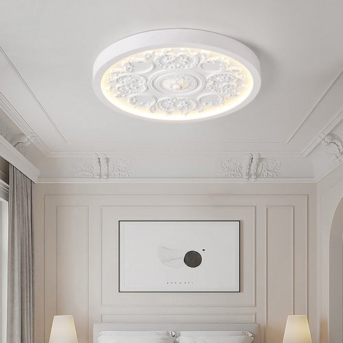 Modern Minimalist Carved Iron Resin Acrylic LED Flush Mount Ceiling Light for Bedroom