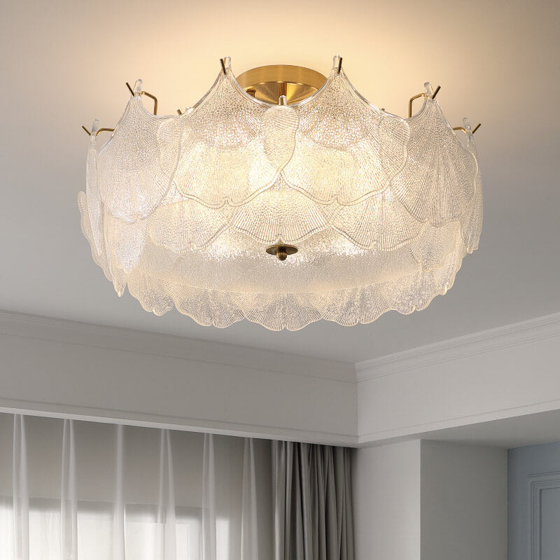 Traditional French Ginkgo Leaf Hardware Glass 5/8 Light Semi-Flush Mount Ceiling Light For Living Room Lumendat