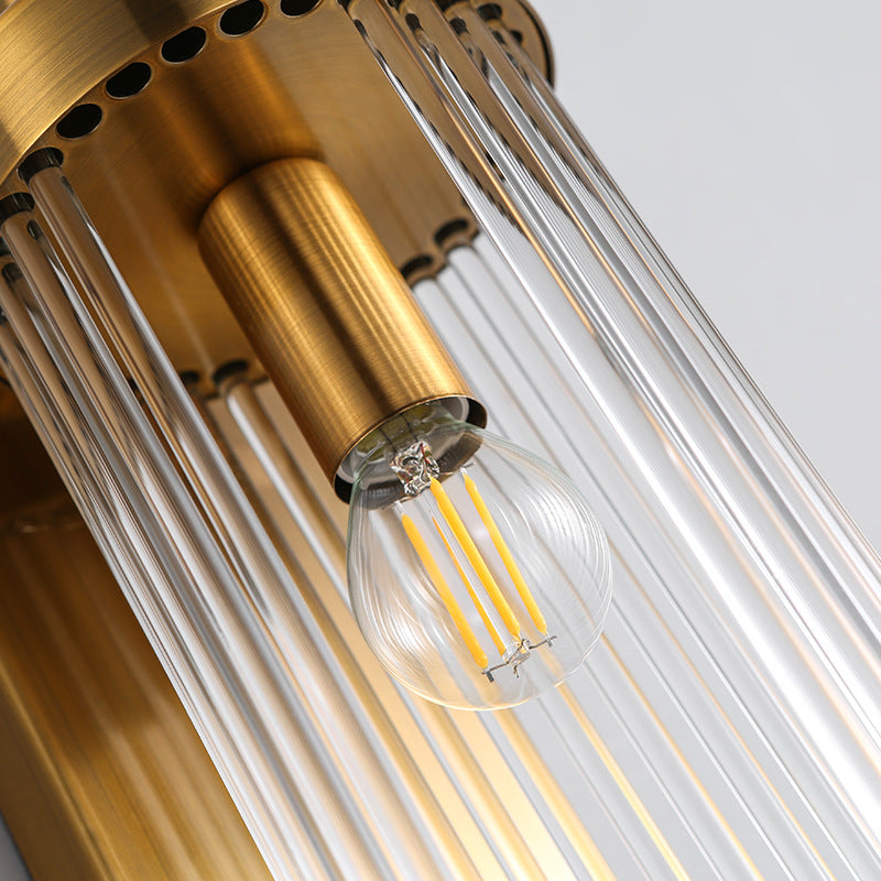 Traditional European Iron Glass Cylinder 2-Light Wall Sconce Lamp For Living Room