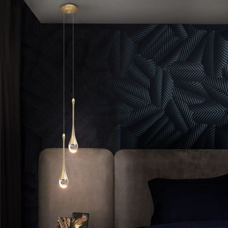 Contemporary Scandinavian Water Drops Iron Aluminum Crystal LED Chandelier for Bedroom
