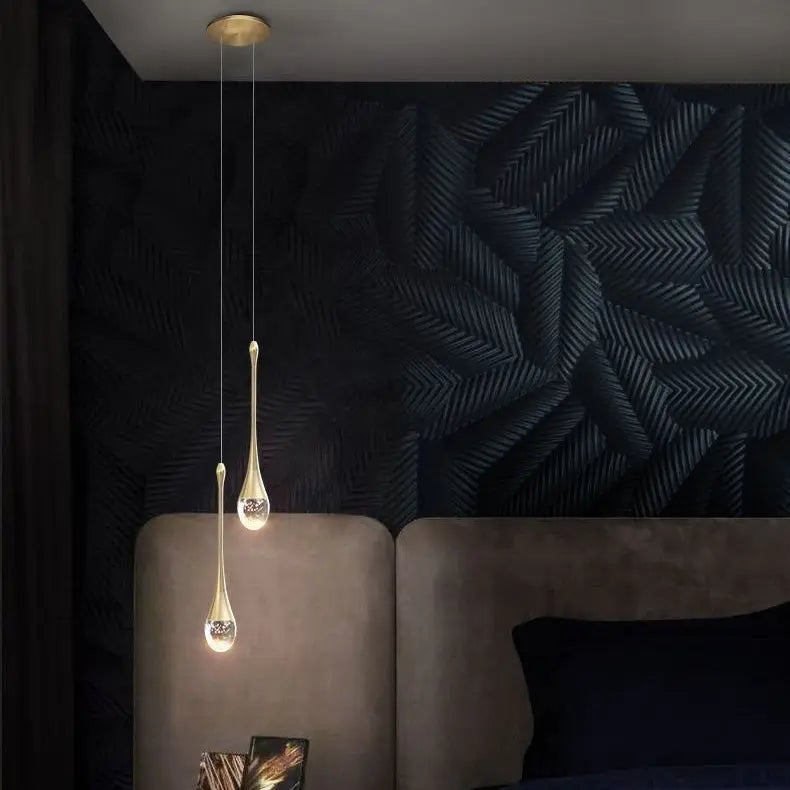 Contemporary Scandinavian Water Drops Iron Aluminum Crystal LED Chandelier for Bedroom Lumendat