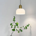 Japanese Wabi-sabi Brass Semi-circle Pleated Glass 1-light Pendant Light