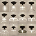 Nordic Vintage Glass Floral Round Geometry 1-Light Semi-Flush Mount Ceiling Light Lumendat