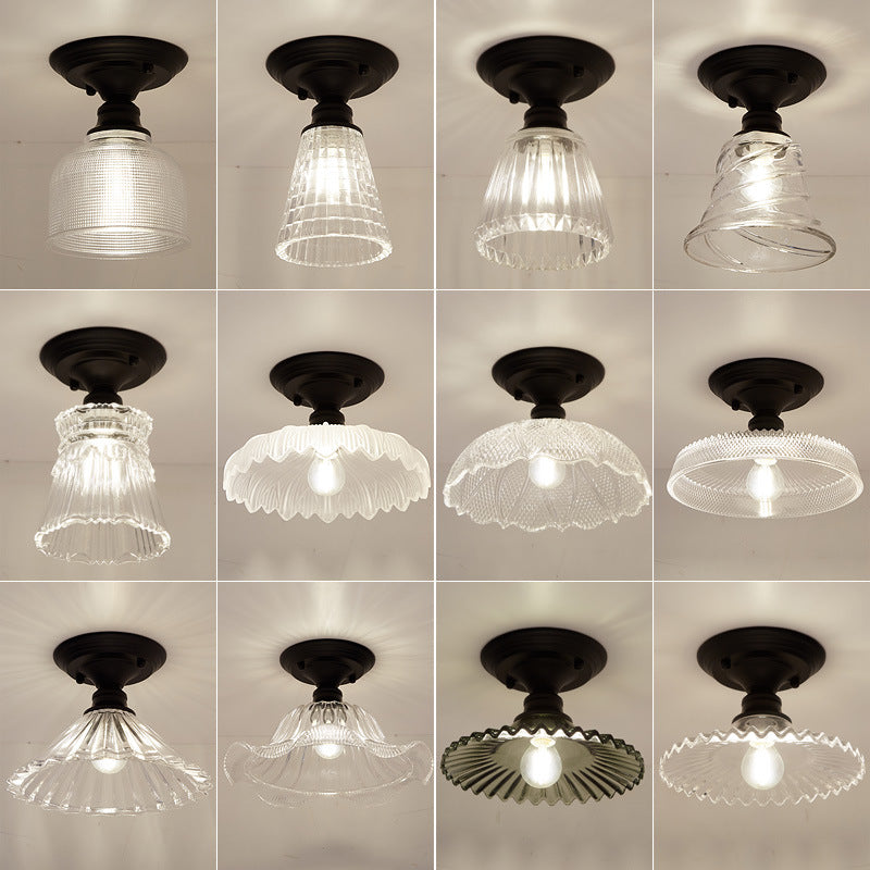 Nordic Vintage Glass Floral Round Geometry 1-Light Semi-Flush Mount Ceiling Light Lumendat