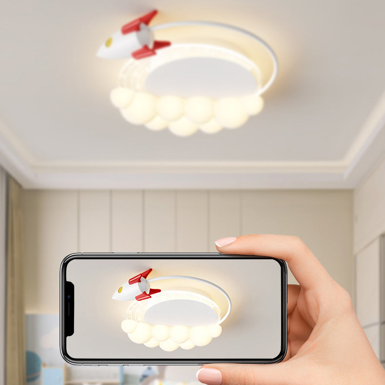 Lumendat Modern Art Deco Kids Iron PE Rocket Cloud Round LED Flush Mount Ceiling Light For Bedroom Lumendat