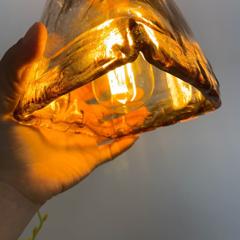 Traditional Vintage Amber Square Glass Brass 1-light Pendant Light for Living Room BulbSquare
