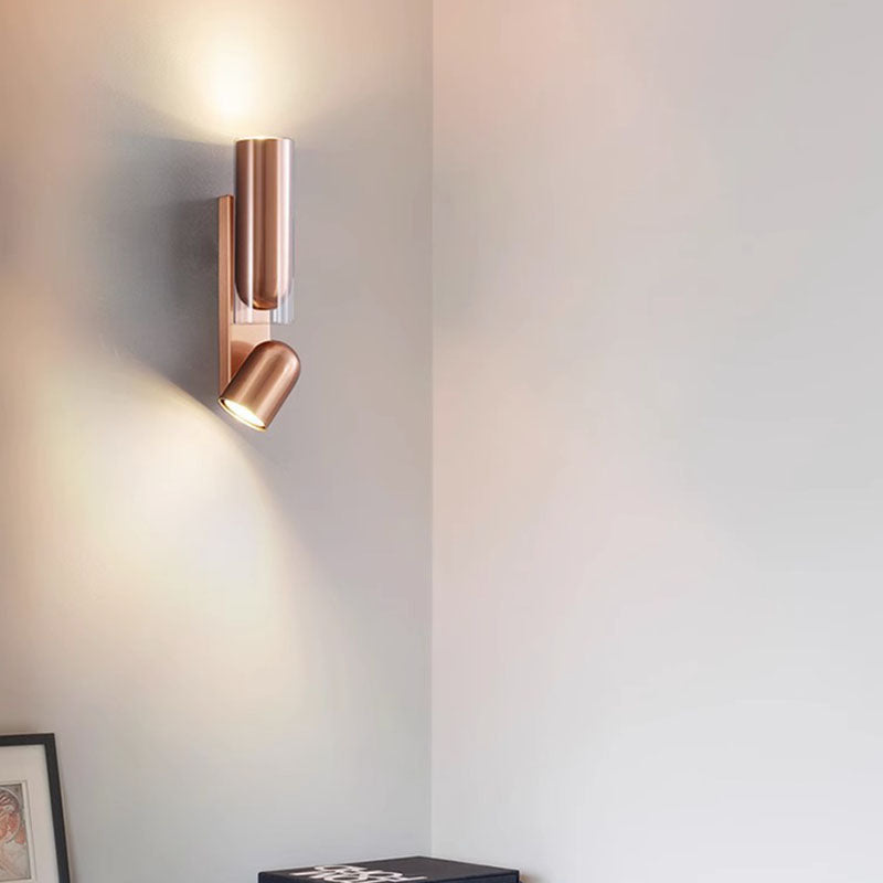 Modern Minimalist Rotatable Cylinder Metal Glass 2-Light Wall Sconce Lamp For Bedroom Lumendat