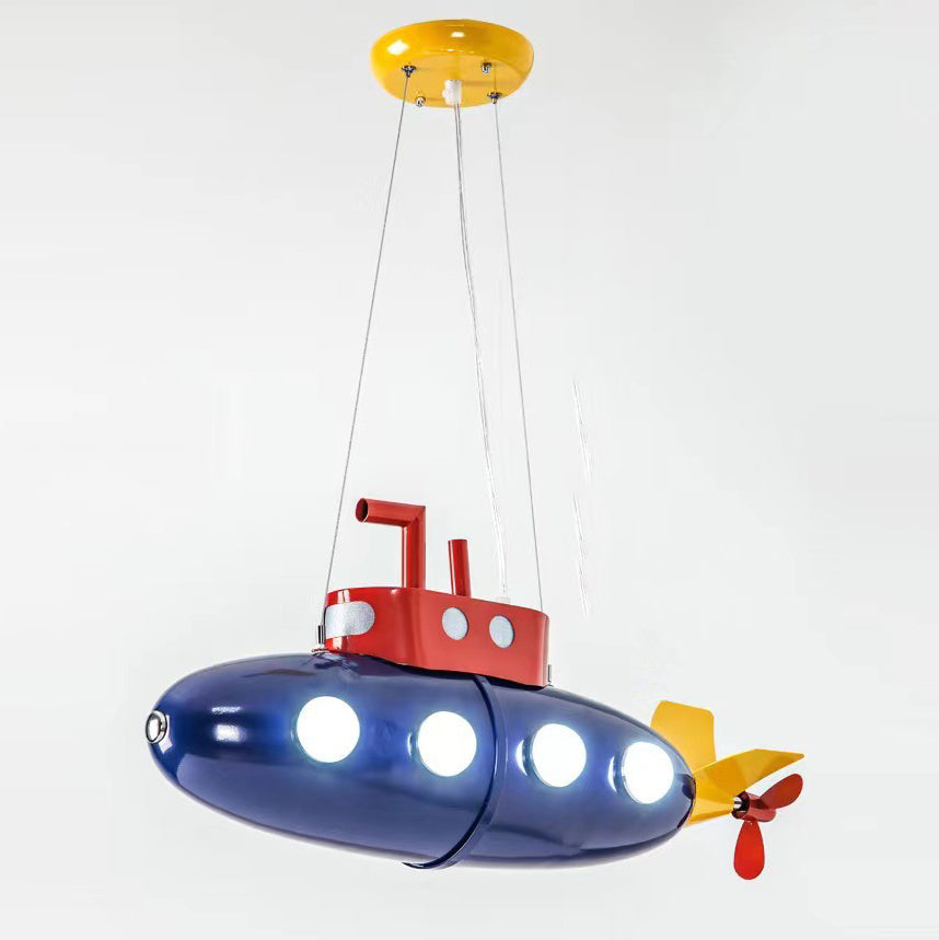 Contemporary Creative Cartoon Submarine Iron LED Kids Chandelier for Bedroom
