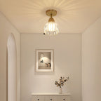 Japanese Vintage Wood Glass Cone Flower 1-light Semi-flush Mount Ceiling Light