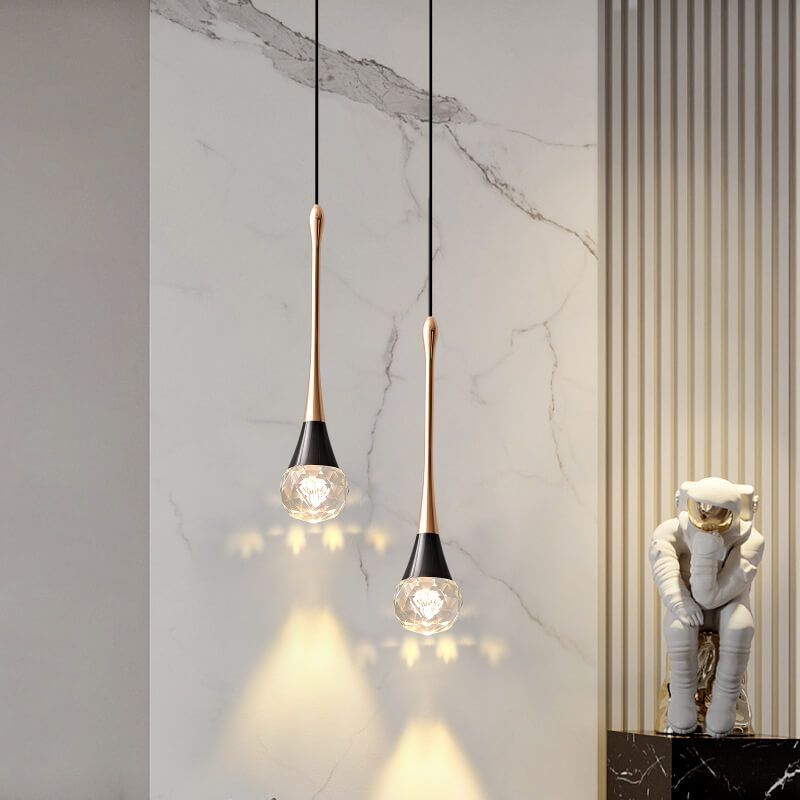 Light Luxury Minimalist Crystal Metal Pillar LED Pendant Light