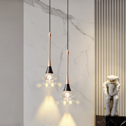 Light Luxury Minimalist Crystal Metal Pillar LED Pendant Light