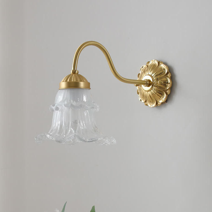 Traditional French Glass Flower Copper 1-Light Wall Sconce Lamp For Living Room Lumendat