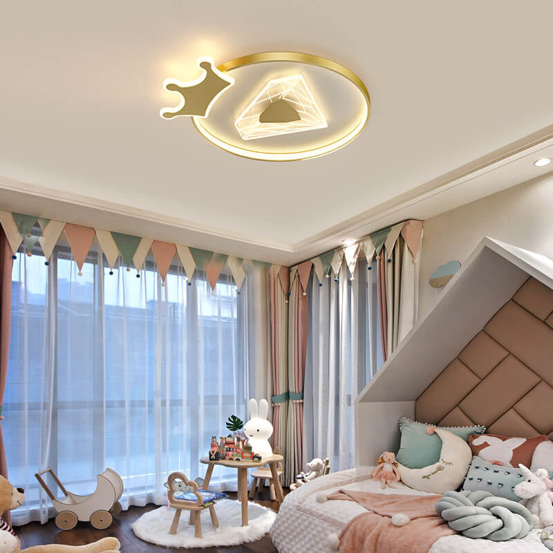 Lumendat Childlike Cartoon Crown Diamond Design LED Flush Mount Light Lumendat