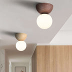 Japanese Minimalist Wood Grain Glass Round 1-Light Flush Mount Ceiling Light Lumendat