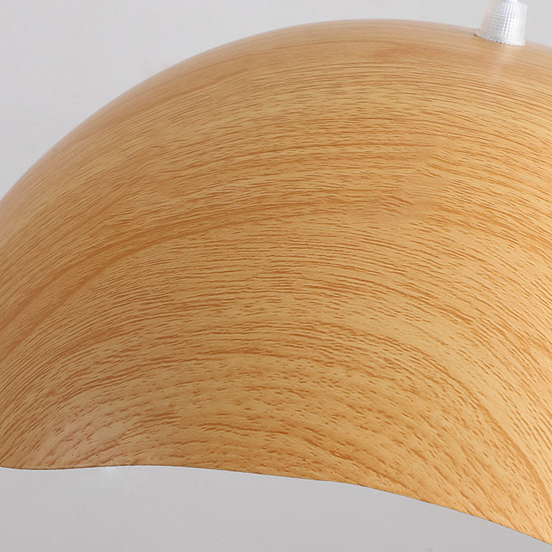 Contemporary Scandinavian Wood Grain Iron Dome Wave LED Pendant Light for Dining Room