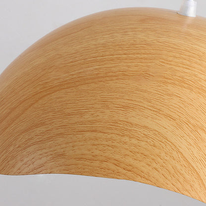 Contemporary Scandinavian Wood Grain Iron Dome Wave LED Pendant Light for Dining Room