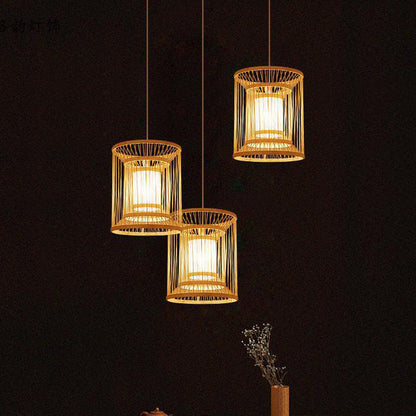 Traditional Chinese Round Vertical Bamboo 1-light Pendant Light for Living Room