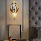 Modern Eclectic Resin Horse Head Decor Crystal Round Shade 1-Light Wall Sconce Lamp For Living Room Lumendat