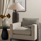 Japanese Wabi-sabi Fabric Shade Ceramic Column Base 1-Light Standing Floor Lamp Lumendat