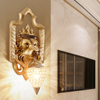 Vintage Lion Head Lantern Resin Crystal 1-Light Wall Sconce Lamp