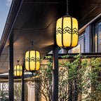 Traditional Chinese Imitation Marble Lantern Shade Aluminum 1-light Waterproof Pendant Light for Outdoor Patio