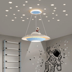 Lumendat Modern Art Deco Kids Iron Acrylic UFO Spaceship Astronaut Round LED Pendant Light For Bedroom Lumendat
