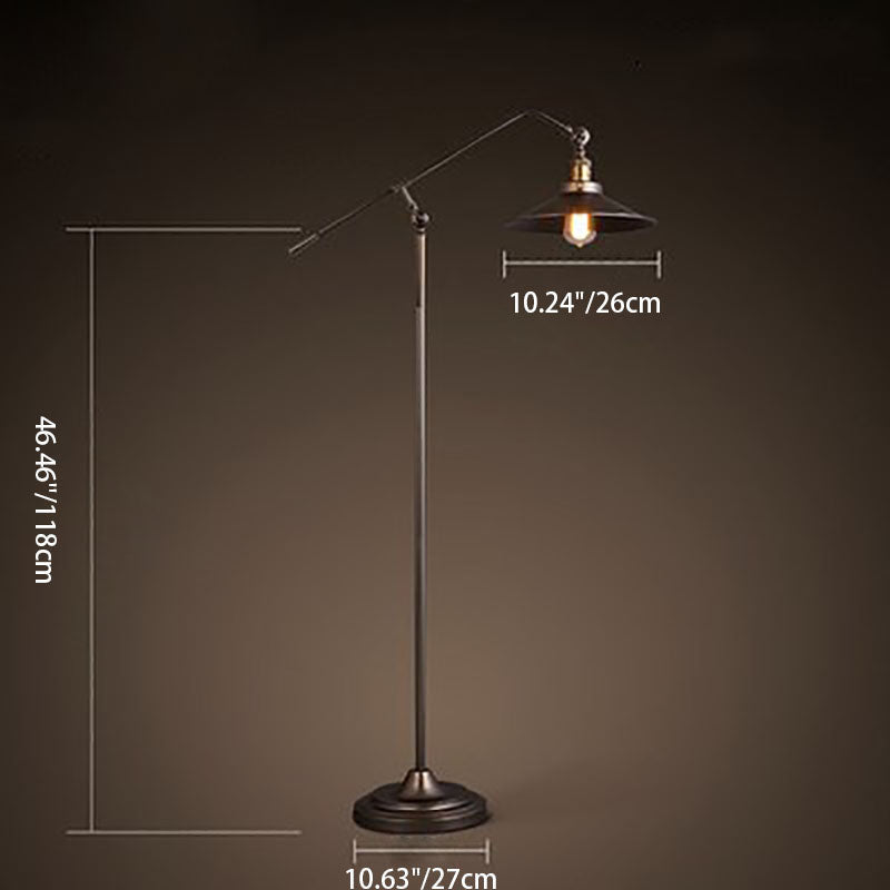 Contemporary Industrial Cylindrical Long Arm Iron 1-Light Standing Floor Lamp For Bedroom Lumendat