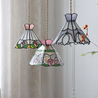 Vintage Tiffany Rose Flower Conical Stained Glass 1-light Pendant Light BulbSquare