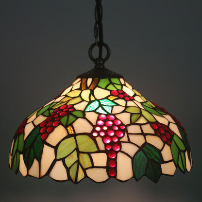 Vintage Tiffany Grape Stained Glass 1-light Pendant Light