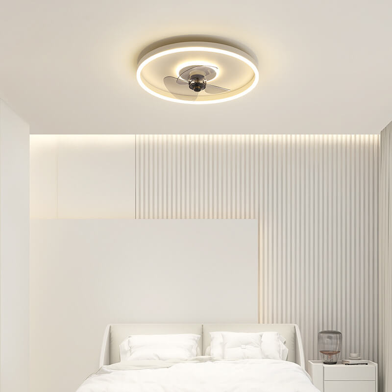 Contemporary Nordic Round Iron Silicone Aluminum Invisible LED Flush Mount Ceiling Fan Light For Living Room & Bedroom Lumendat